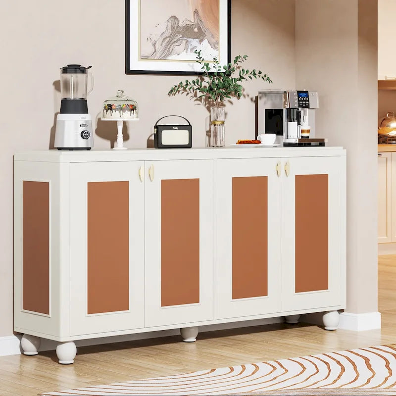 Aparador bufé de 4 puertas blanco/naranja, para 1 persona, sala de estar y comedor