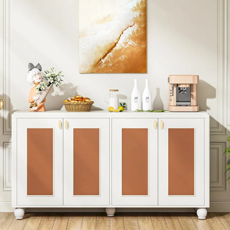 Aparador bufé de 4 puertas blanco/naranja, para 1 persona, sala de estar y comedor
