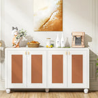 Aparador bufé de 4 puertas blanco/naranja, para 1 persona, sala de estar y comedor