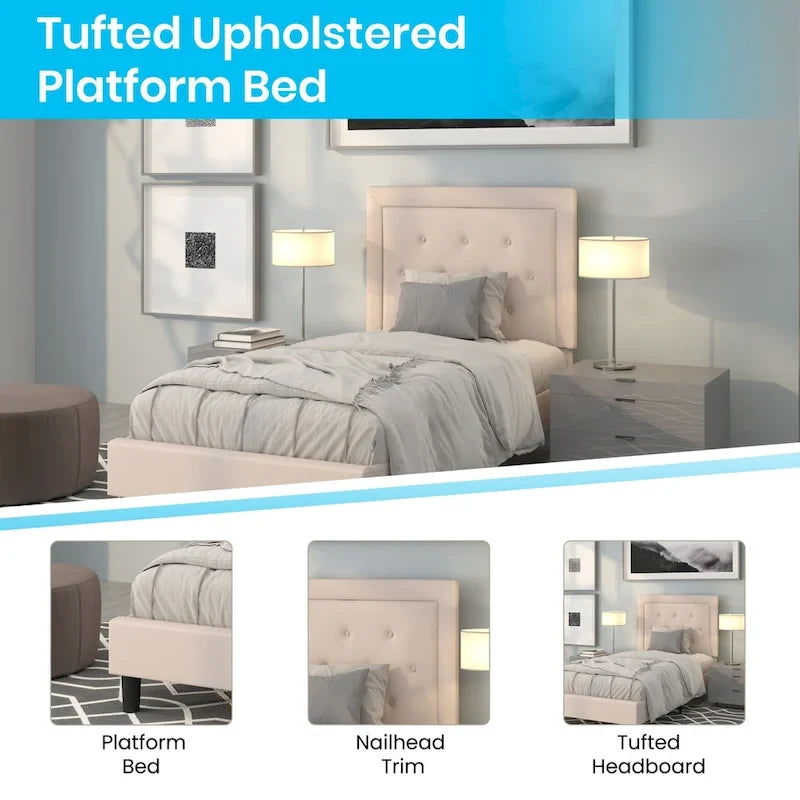 Cama de plataforma tapizada gris oscuro/gris claro/negro/beige con colchón de muelles ensacados de 25 cm - Twin, Full, Queen, King