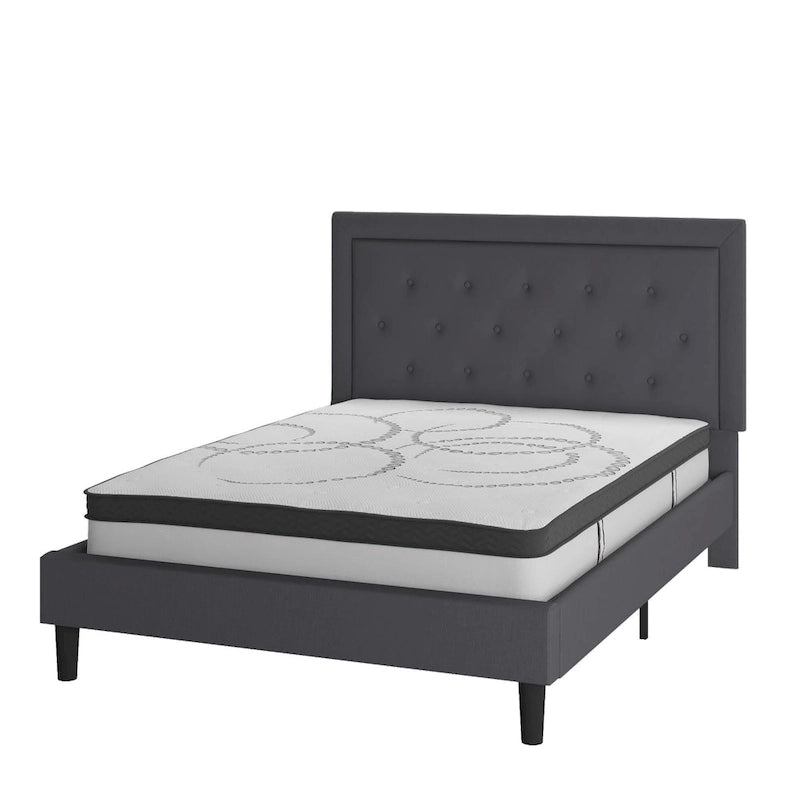 Cama de plataforma tapizada gris oscuro/gris claro/negro/beige con colchón de muelles ensacados de 25 cm - Twin, Full, Queen, King