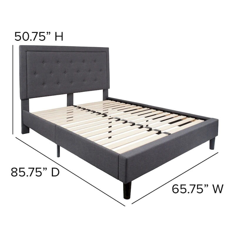Cama de plataforma tapizada gris oscuro/gris claro/negro/beige con colchón de muelles ensacados de 25 cm - Twin, Full, Queen, King