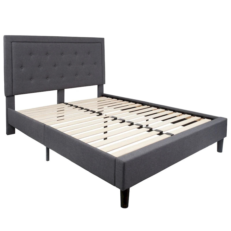 Cama de plataforma tapizada gris oscuro/gris claro/negro/beige con colchón de muelles ensacados de 25 cm - Twin, Full, Queen, King