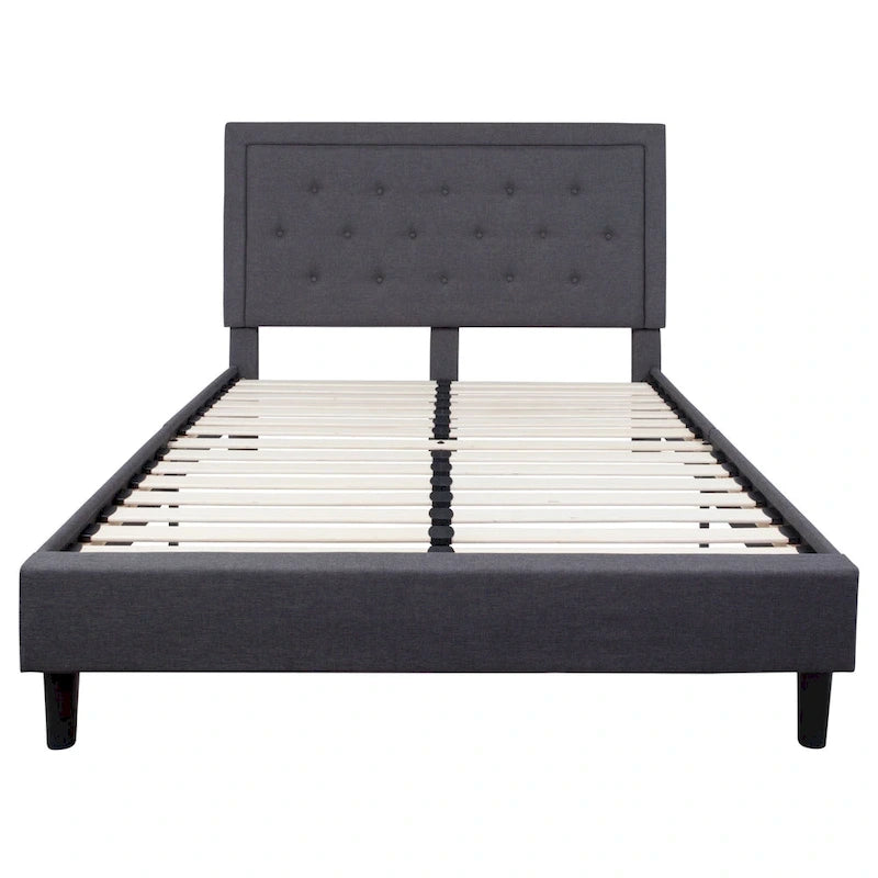 Cama de plataforma tapizada gris oscuro/gris claro/negro/beige con colchón de muelles ensacados de 25 cm - Twin, Full, Queen, King