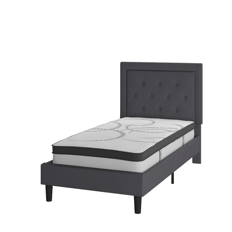 Cama de plataforma tapizada gris oscuro/gris claro/negro/beige con colchón de muelles ensacados de 25 cm - Twin, Full, Queen, King