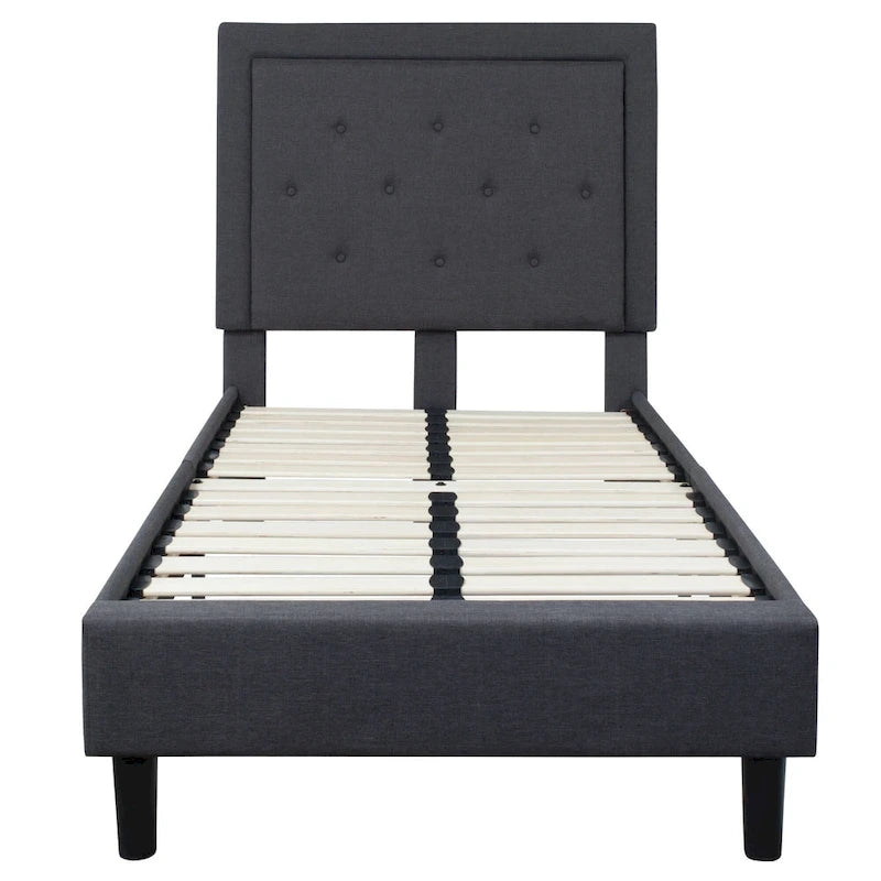Cama de plataforma tapizada gris oscuro/gris claro/negro/beige con colchón de muelles ensacados de 25 cm - Twin, Full, Queen, King