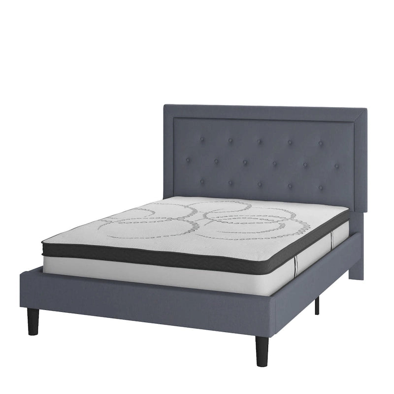 Cama de plataforma tapizada gris oscuro/gris claro/negro/beige con colchón de muelles ensacados de 25 cm - Twin, Full, Queen, King