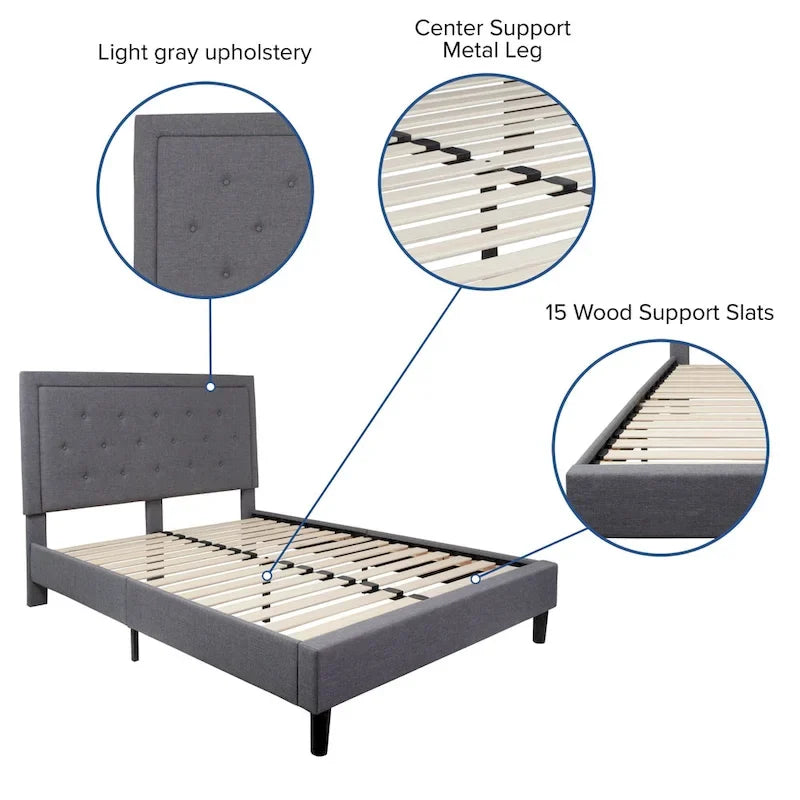 Cama de plataforma tapizada gris oscuro/gris claro/negro/beige con colchón de muelles ensacados de 25 cm - Twin, Full, Queen, King