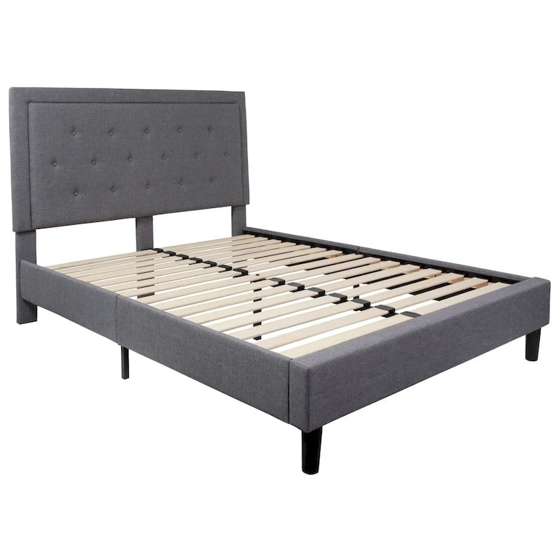 Cama de plataforma tapizada gris oscuro/gris claro/negro/beige con colchón de muelles ensacados de 25 cm - Twin, Full, Queen, King
