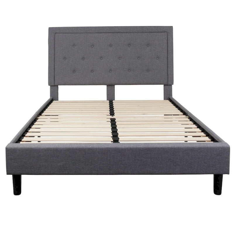Cama de plataforma tapizada gris oscuro/gris claro/negro/beige con colchón de muelles ensacados de 25 cm - Twin, Full, Queen, King