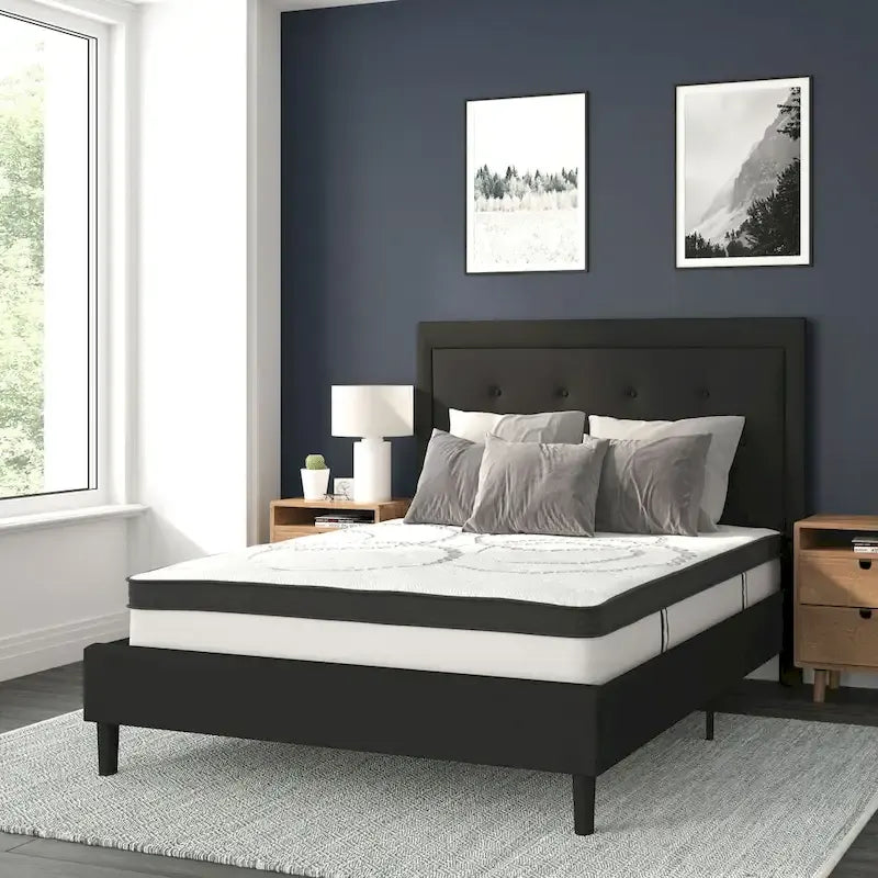 Cama de plataforma tapizada gris oscuro/gris claro/negro/beige con colchón de muelles ensacados de 25 cm - Twin, Full, Queen, King