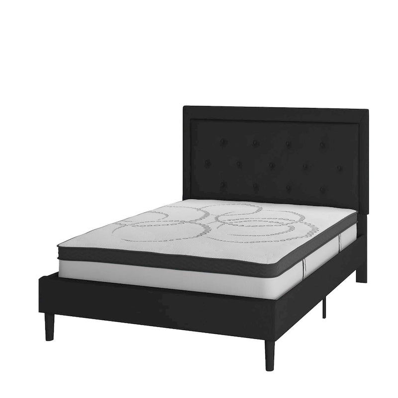 Cama de plataforma tapizada gris oscuro/gris claro/negro/beige con colchón de muelles ensacados de 25 cm - Twin, Full, Queen, King