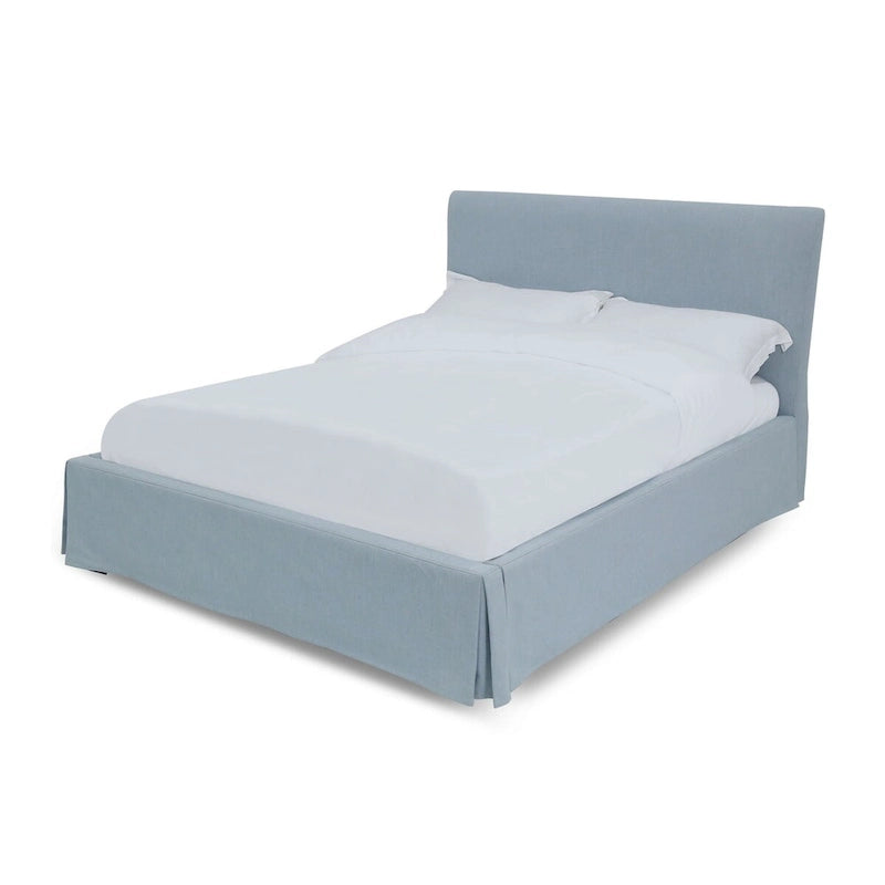 Cama tapizada color azul cielo con faldón, Para 1-2 personas, Matrimonial/Queen/King/California King