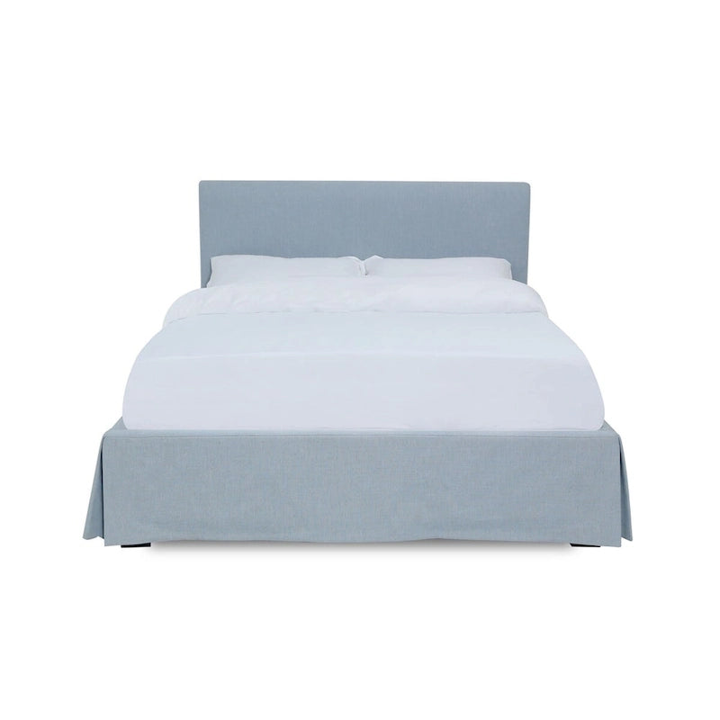 Cama tapizada color azul cielo con faldón, Para 1-2 personas, Matrimonial/Queen/King/California King