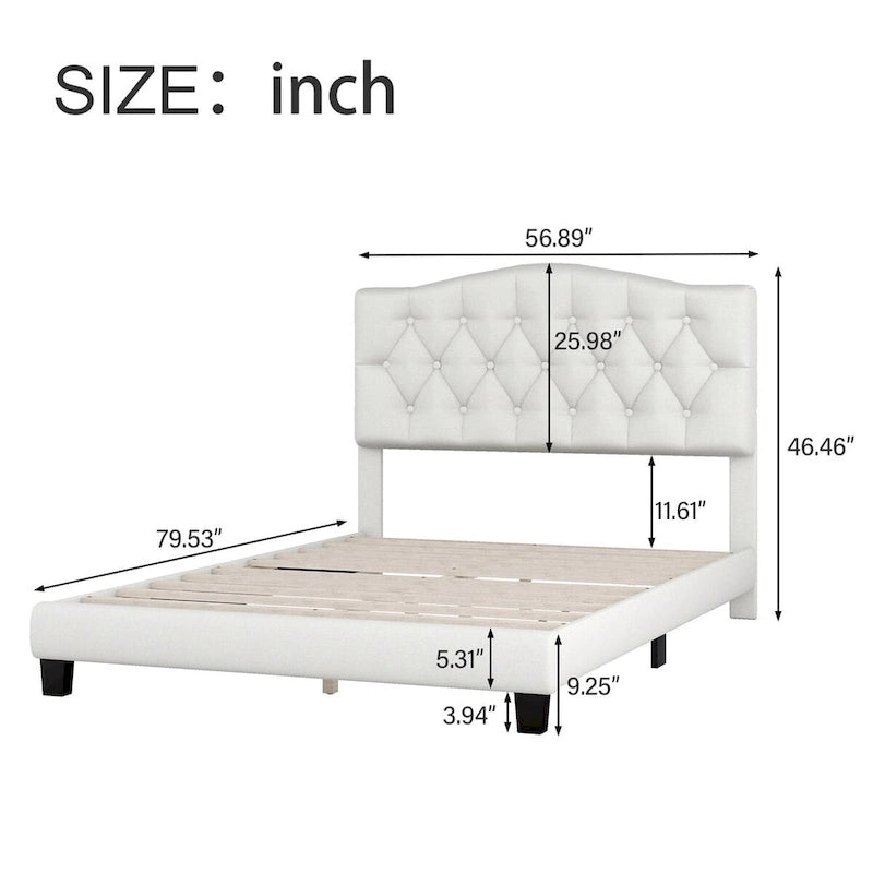 Cama plataforma tapizada capitoné gris - Matrimonial / Queen / King