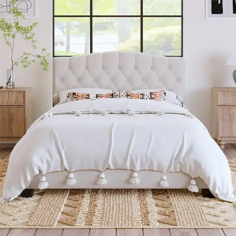 Cama plataforma tapizada capitoné gris - Matrimonial / Queen / King