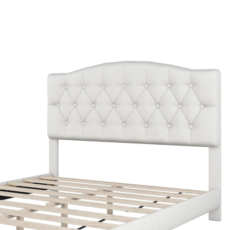 Cama plataforma tapizada capitoné gris - Matrimonial / Queen / King