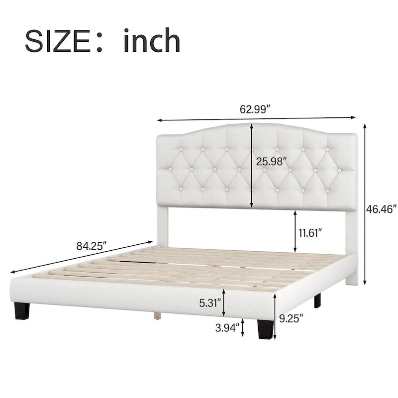 Cama plataforma tapizada capitoné gris - Matrimonial / Queen / King
