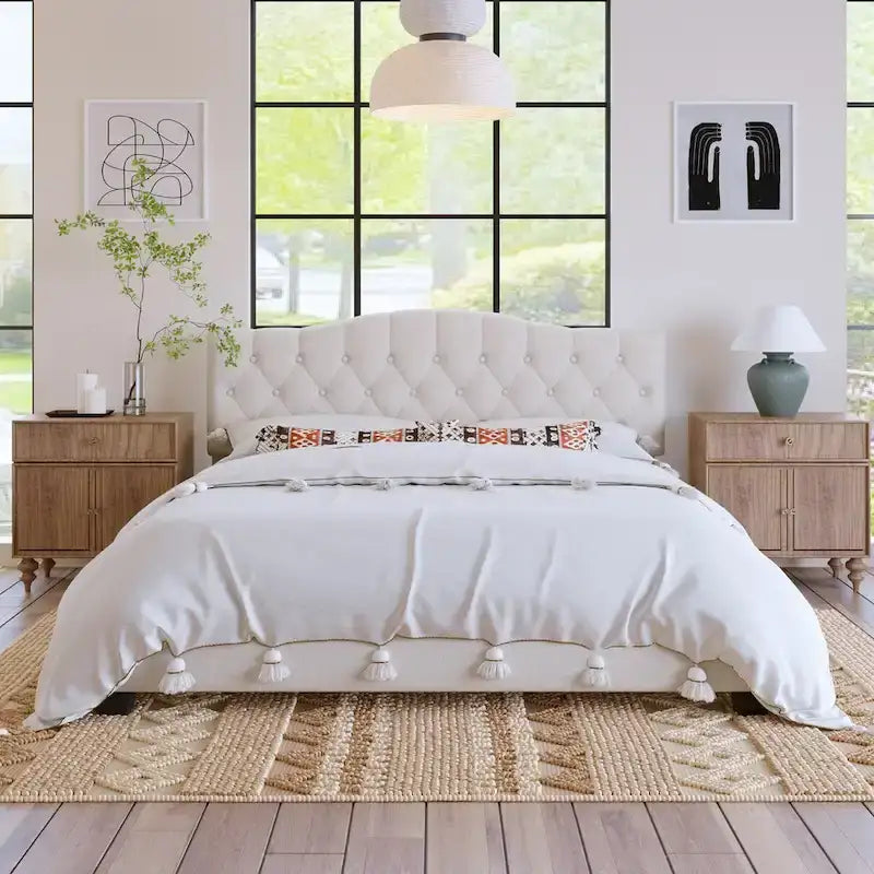 Cama plataforma tapizada capitoné gris - Matrimonial / Queen / King
