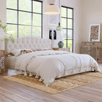Cama plataforma tapizada capitoné gris - Matrimonial / Queen / King