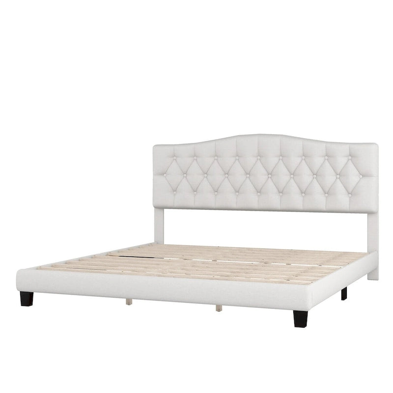 Cama plataforma tapizada capitoné gris - Matrimonial / Queen / King