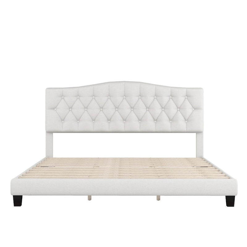 Cama plataforma tapizada capitoné gris - Matrimonial / Queen / King
