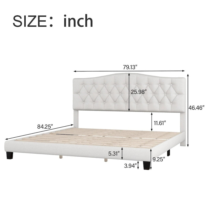 Cama plataforma tapizada capitoné gris - Matrimonial / Queen / King