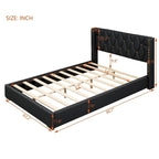 Base de cama de plataforma tapizada en PU de tamaño completo - Negro / Blanco roto