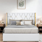 Base de cama de plataforma tapizada en PU de tamaño completo - Negro / Blanco roto