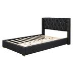 Base de cama de plataforma tapizada en PU de tamaño completo - Negro / Blanco roto