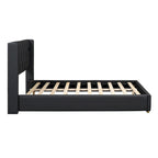 Base de cama de plataforma tapizada en PU de tamaño completo - Negro / Blanco roto