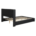 Base de cama de plataforma tapizada en PU de tamaño completo - Negro / Blanco roto