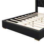 Base de cama de plataforma tapizada en PU de tamaño completo - Negro / Blanco roto