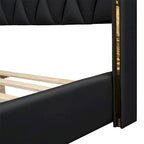 Base de cama de plataforma tapizada en PU de tamaño completo - Negro / Blanco roto