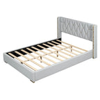Base de cama de plataforma tapizada en PU de tamaño completo - Negro / Blanco roto