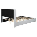 Base de cama de plataforma tapizada en PU de tamaño completo - Negro / Blanco roto