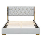 Base de cama de plataforma tapizada en PU de tamaño completo - Negro / Blanco roto