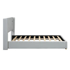 Base de cama de plataforma tapizada en PU de tamaño completo - Negro / Blanco roto