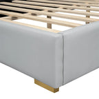 Base de cama de plataforma tapizada en PU de tamaño completo - Negro / Blanco roto