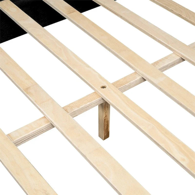 Base de cama de plataforma tapizada en PU de tamaño completo - Negro / Blanco roto