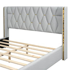 Base de cama de plataforma tapizada en PU de tamaño completo - Negro / Blanco roto