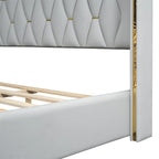 Base de cama de plataforma tapizada en PU de tamaño completo - Negro / Blanco roto