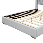 Base de cama de plataforma tapizada en PU de tamaño completo - Negro / Blanco roto