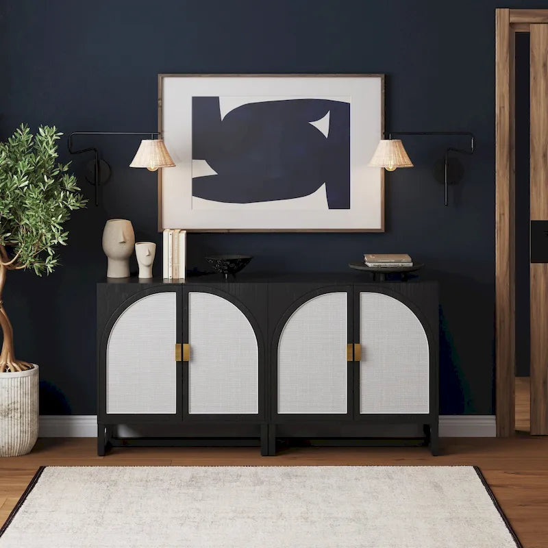 Mueble de ratán bohemio de nogal oscuro / roble negro / roble natural – Individual y juegos de 2/3/4
