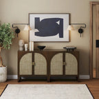 Mueble de ratán bohemio de nogal oscuro / roble negro / roble natural – Individual y juegos de 2/3/4
