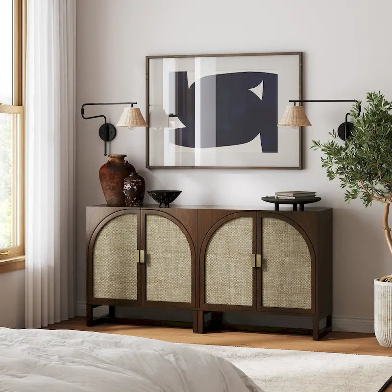 Mueble de ratán bohemio de nogal oscuro / roble negro / roble natural – Individual y juegos de 2/3/4