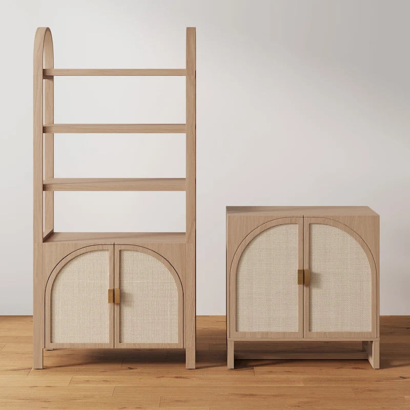 Mueble de ratán bohemio de nogal oscuro / roble negro / roble natural – Individual y juegos de 2/3/4