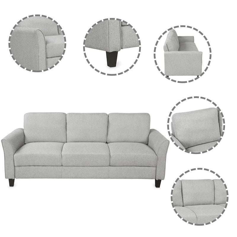 Juego de sofá de tela, gris claro / gris / negro, 2 piezas, 4 plazas