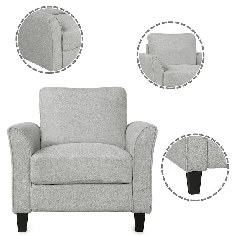 Juego de sofá de tela, gris claro / gris / negro, 2 piezas, 4 plazas