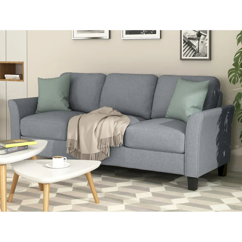 Juego de sofá de tela, gris claro / gris / negro, 2 piezas, 4 plazas